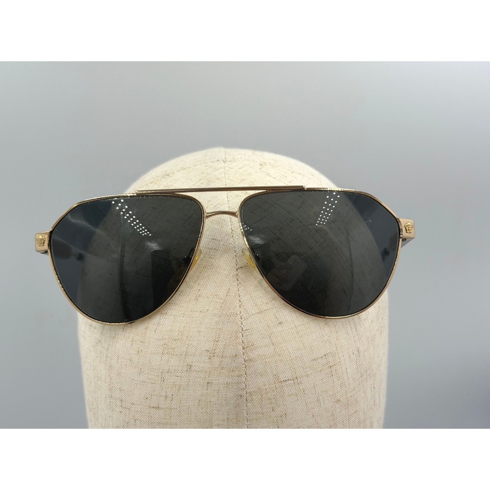 Versace Sunglasses Mens Gold Aviator MOD 2223 1002/87 Dark Gray Lens Italy